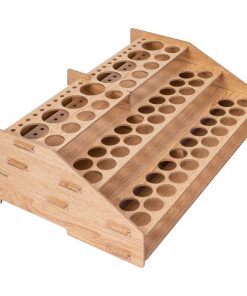Amazon Basics Craft Paint and Brush Organizer Rack for Paint Bottles. Holds up to 60 Bottles and 22 Brushes. Wood Finish. 14 x 8 in. Light Brown